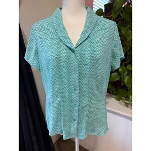 Covington Petite Turquoise Floral Button Front Blouse Size Large Petite